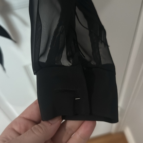 VINTAGE 80s SAM. Black Sheer Button-Down Shirt crop with tassels and lace small - Picture 6 of 8